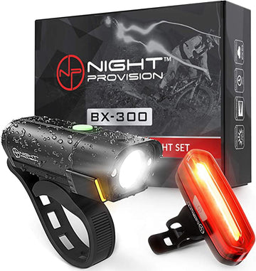 BX-300 Rechargeable USB Bike Light Set Front and Back Lights 300 Lumen LED